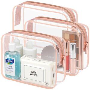 TSA Approved Toiletry Bag - Clear Makeup Bag 3 Pack Medium, Quart Size Bag for 3